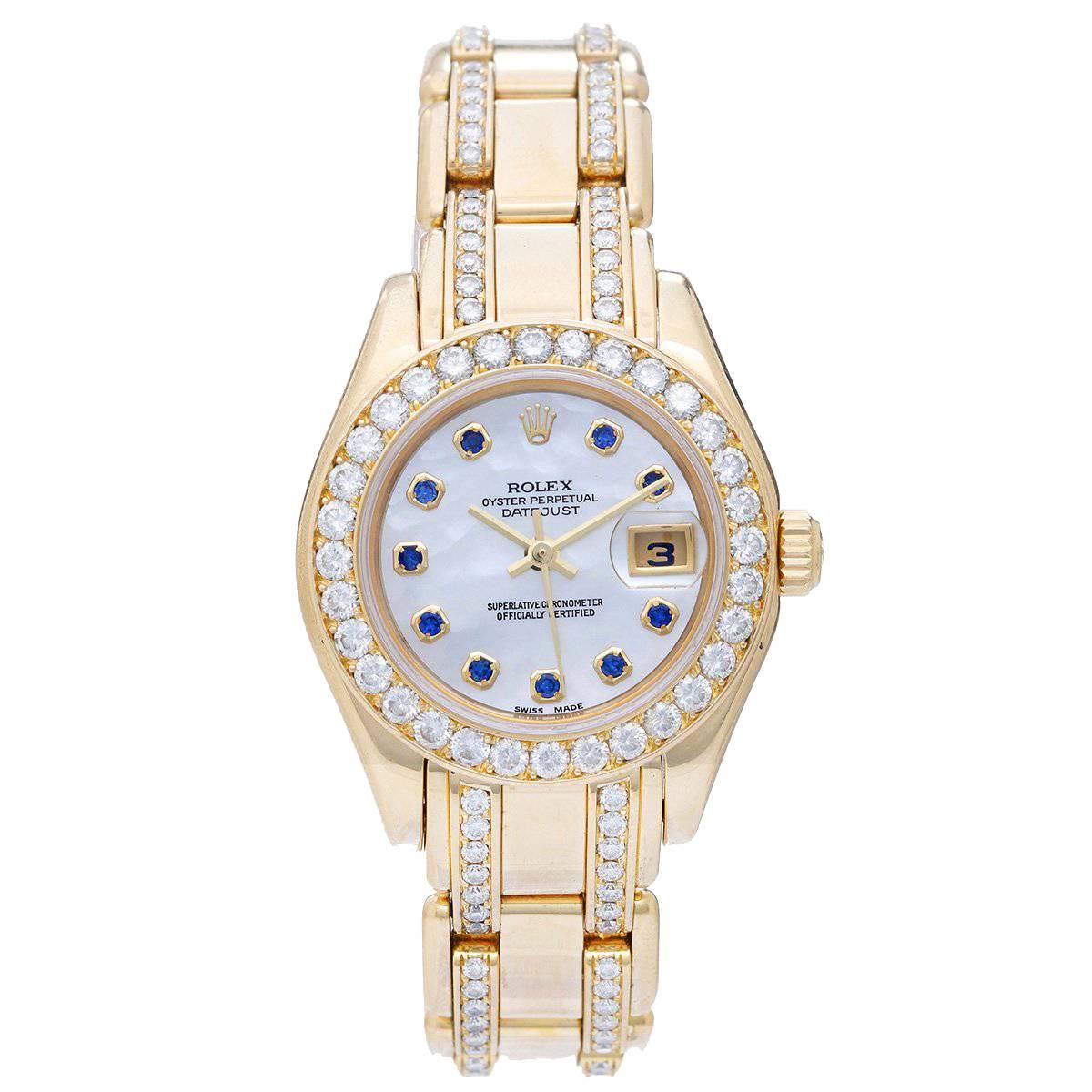 Rolex Ladies Gold Diamond Masterpiece Pearlmaster Automatic Wristwatch 80298