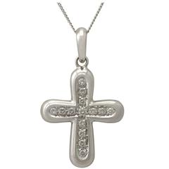 Vintage 1990s Italian Diamond and White Gold Cross Necklace