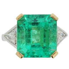 10.58 Carat Gubelin Certified Columbian Emerald and Diamond Ring c.1970s