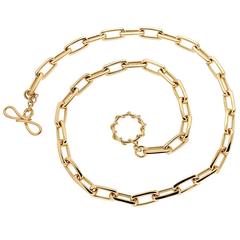 Gold Elongated Faceted Cushion Link Necklace 7