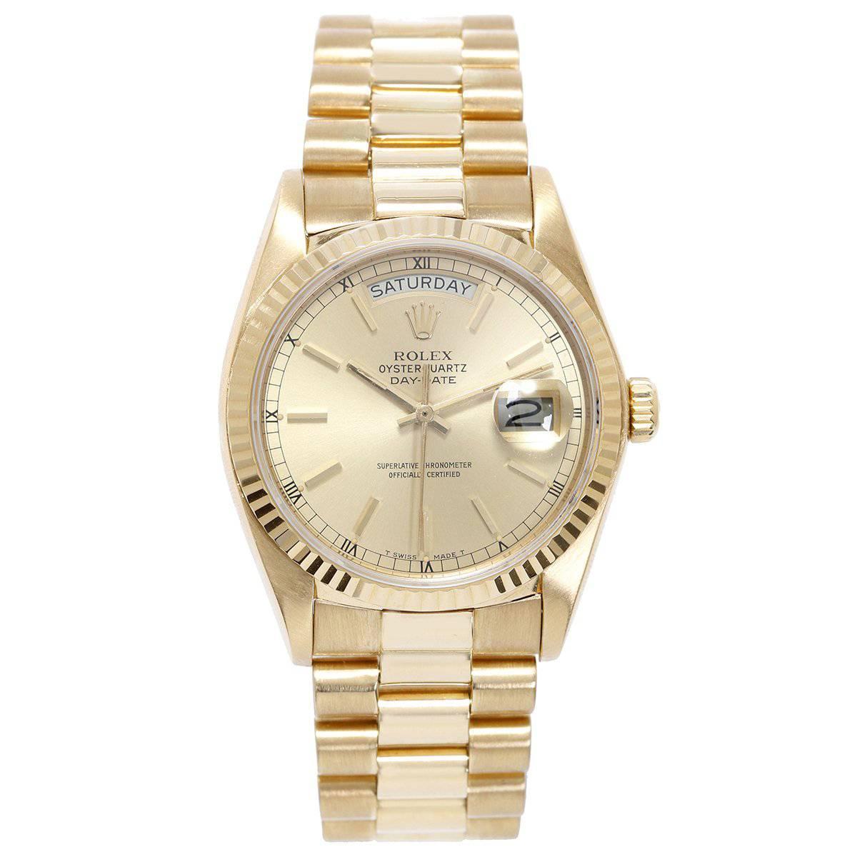 Rolex Yellow Gold Day-Date Champagne Dial President Automatic Wristwatch 18038