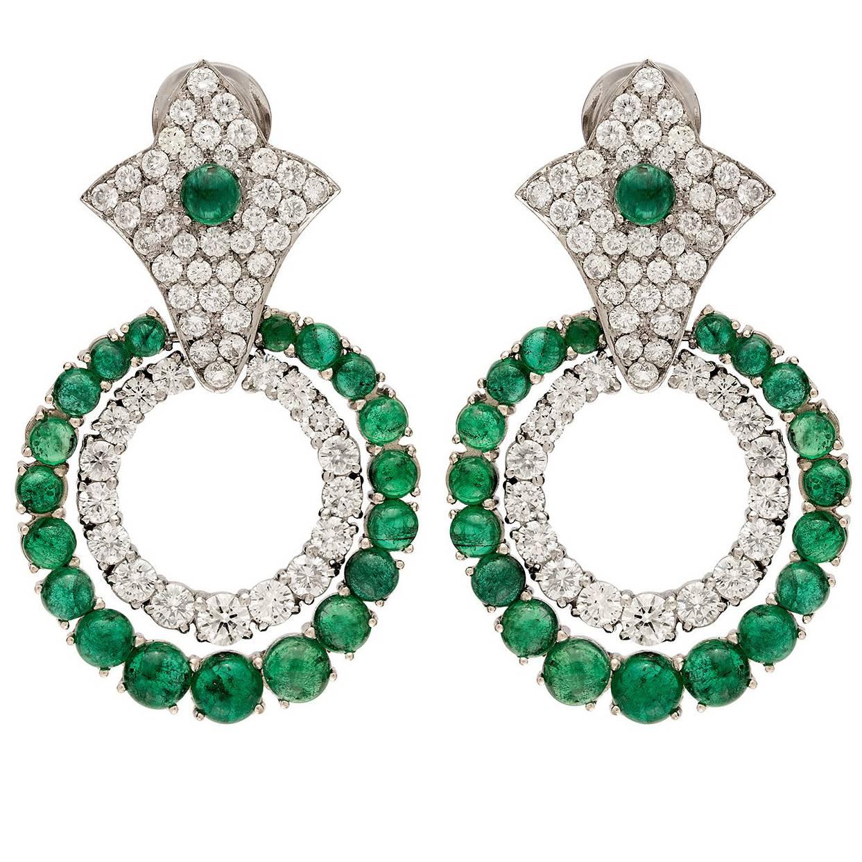 Emerald and Diamond Doorknocker Earrings