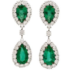 Pear Shaped Emerald and Diamond Drop Earrings
