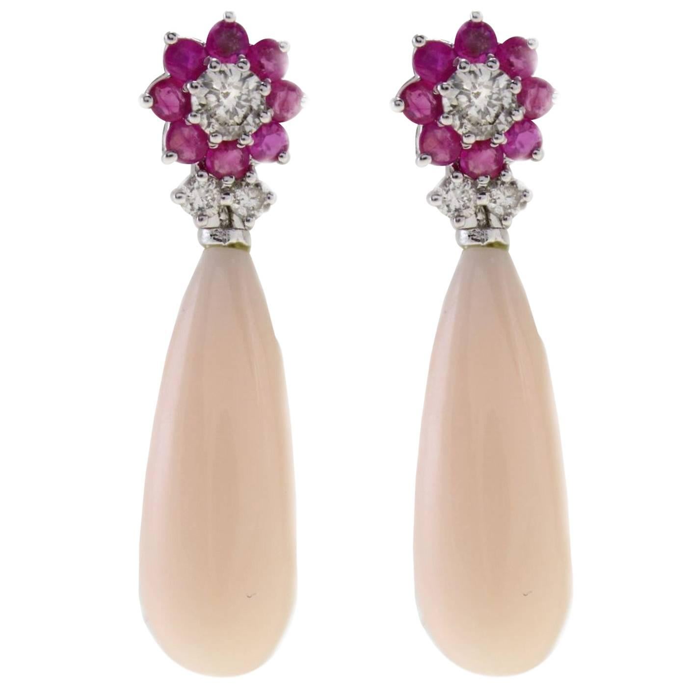 Luise Coral Drop Ruby and Diamond Earrings
