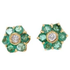 Vintage Luise Diamond Emerald Gold Daisy Ring