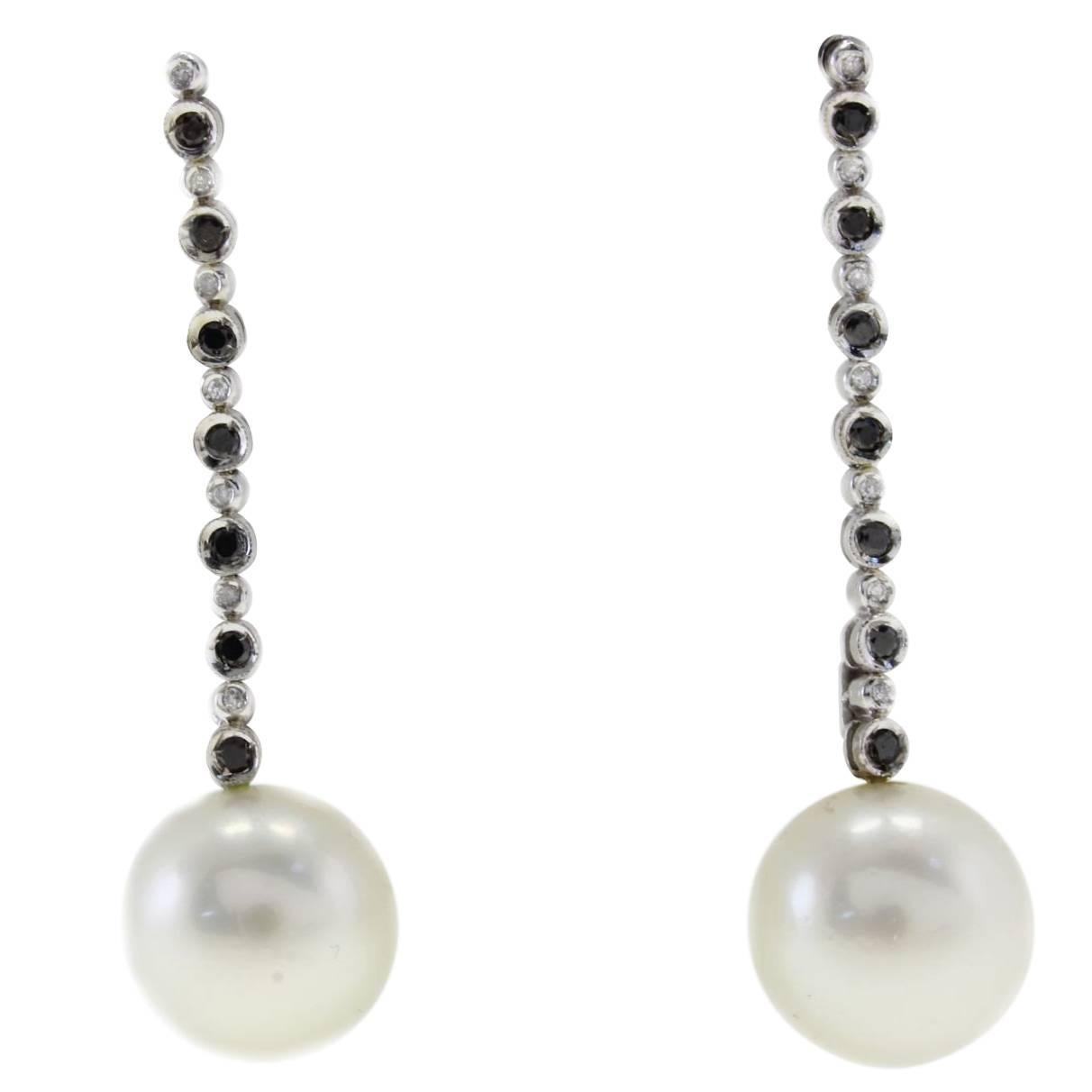 Luise White and black Diamond Pearl Earrings