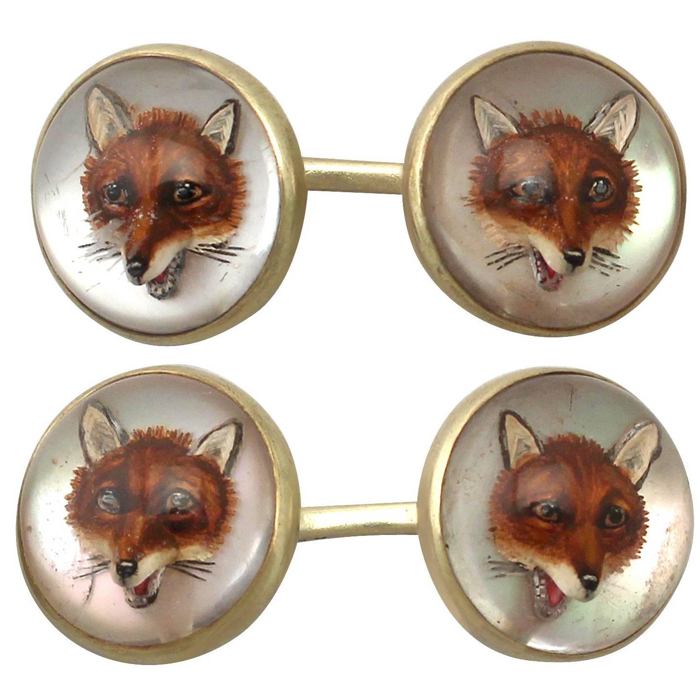 Antique 1880s Essex Crystal and Yellow Gold 
Fox
 Cufflinks