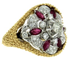 Vintage Designer Ruby Diamond Gold Detachable Ring 