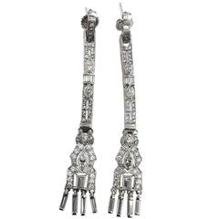 Art Deco 3.53 Carat Diamond Platinum Chandelier Earrings 1