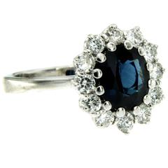 1.50 Carat Sapphire Diamond Gold Cluster Ring