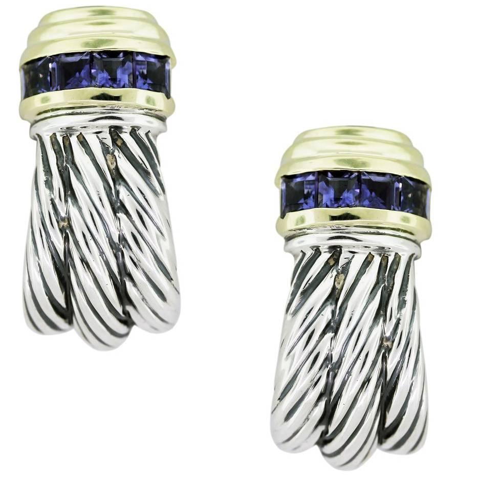 David Yurman Two Tone Tanzanite Cable Earrings
