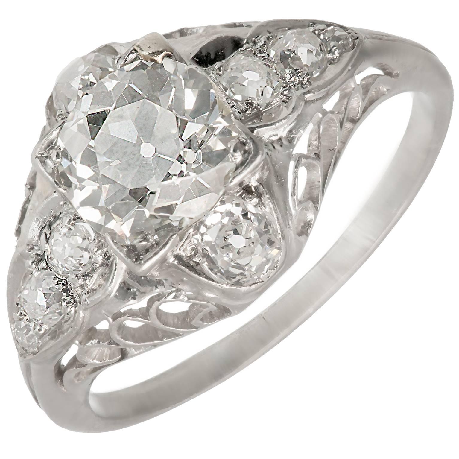 Bague de fiançailles en platine filigrane avec diamants victoriens certifiés EGL de 1,40 carat