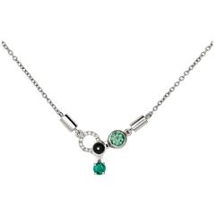 Nathalie Jean Diamond Emerald Tourmaline Onyx Gold Articulated Pendant 10