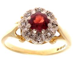 French 19th Century Garnet Diamond Cluster Ring French 19th Century Garnet Diamond Cluster Ring