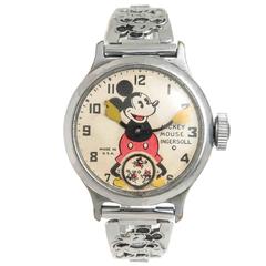 Vintage Ingersoll Chromed Steel Mickey Mouse Wristwatch with Important Provenance 1933