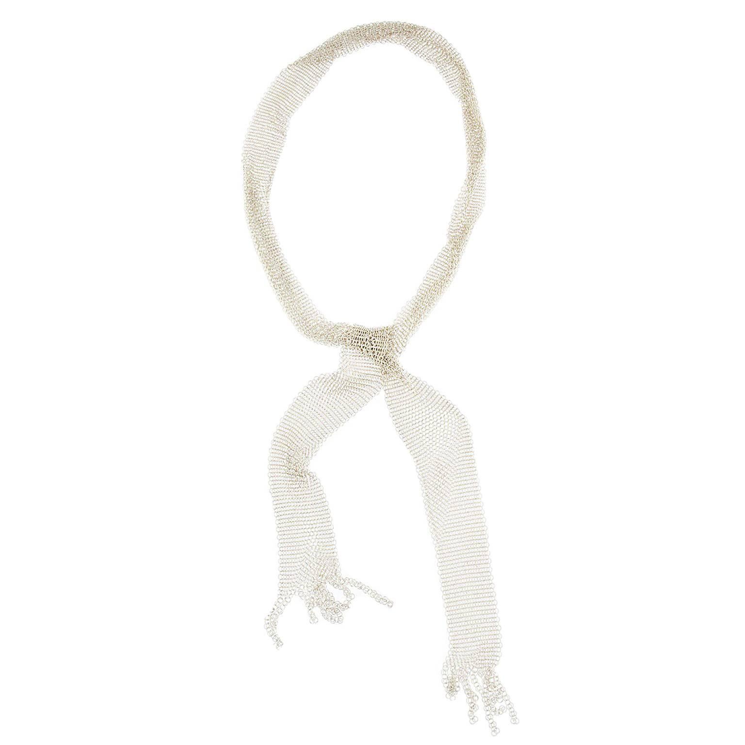 Jona Sterling Silver Mesh Tie Scarf Necklace
