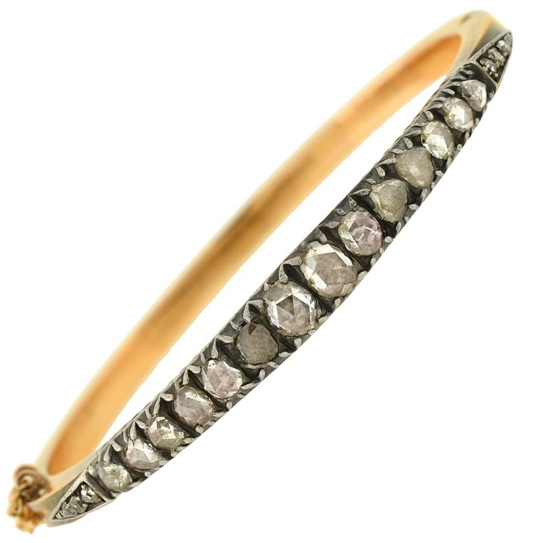 Victorian 3.00 Carats Rose Cut Diamonds Bangle Bracelet  For Sale