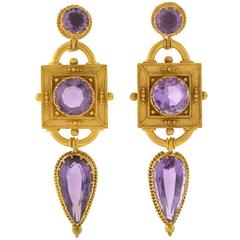 Antique Victorian Dramatic Amethyst Gold Earrings