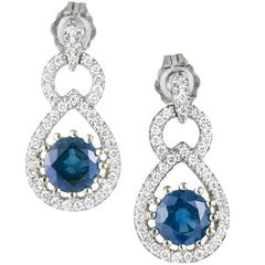 1.50 Carat Natural Sapphire Diamond Gold Dangle Earrings 8