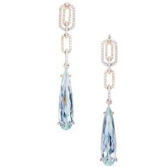 6.00 Carat Pear Shaped Aqua Diamond Dangle Gold Earrings 7