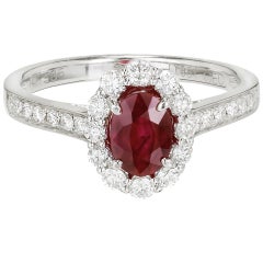.88 Carat Oval Ruby Diamond Halo Gold Engagement Ring