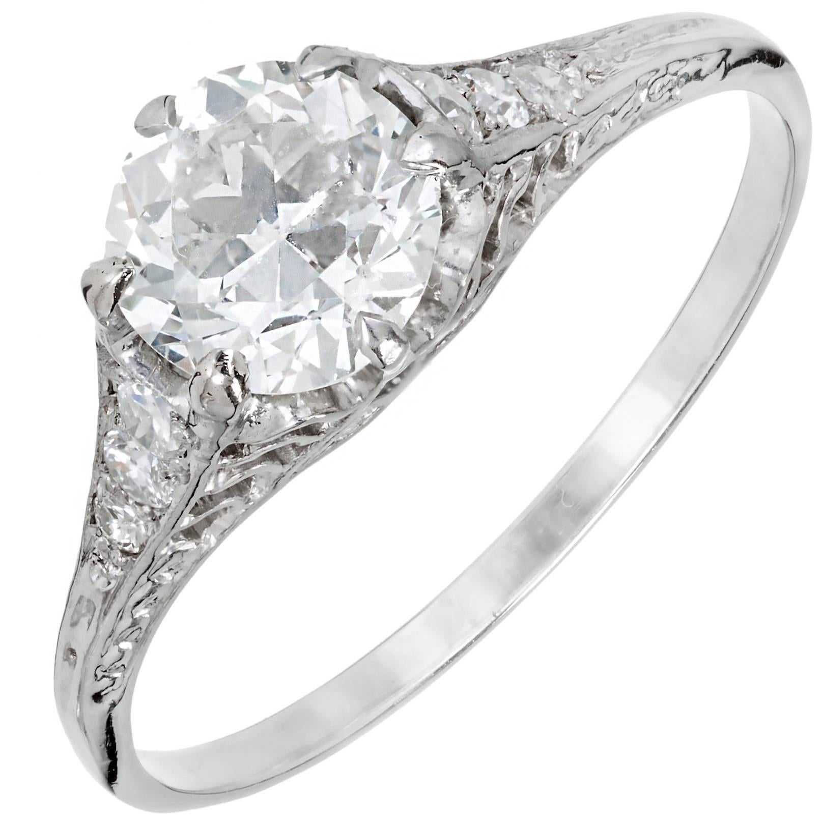 Egl Certified 1.04 Carat Art Deco Filigree Diamond Engagement Platinum Ring