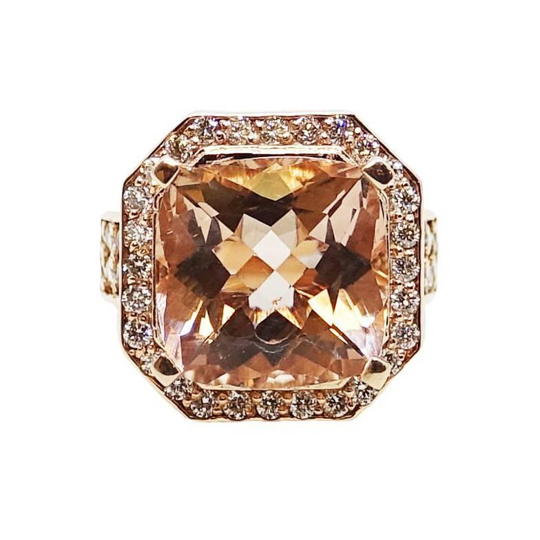 8.71 Carat Morganite Diamond Rose Gold Ring For Sale