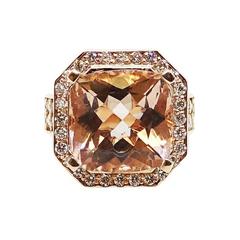 8.71 Carat Morganite Diamond Rose Gold Ring