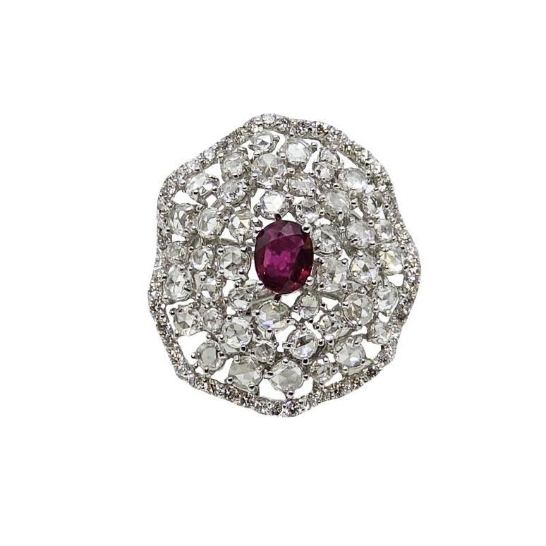 Burmese Ruby and Diamond White Gold Ring For Sale