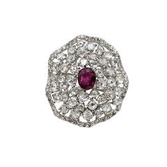 Burmese Ruby and Diamond White Gold Ring