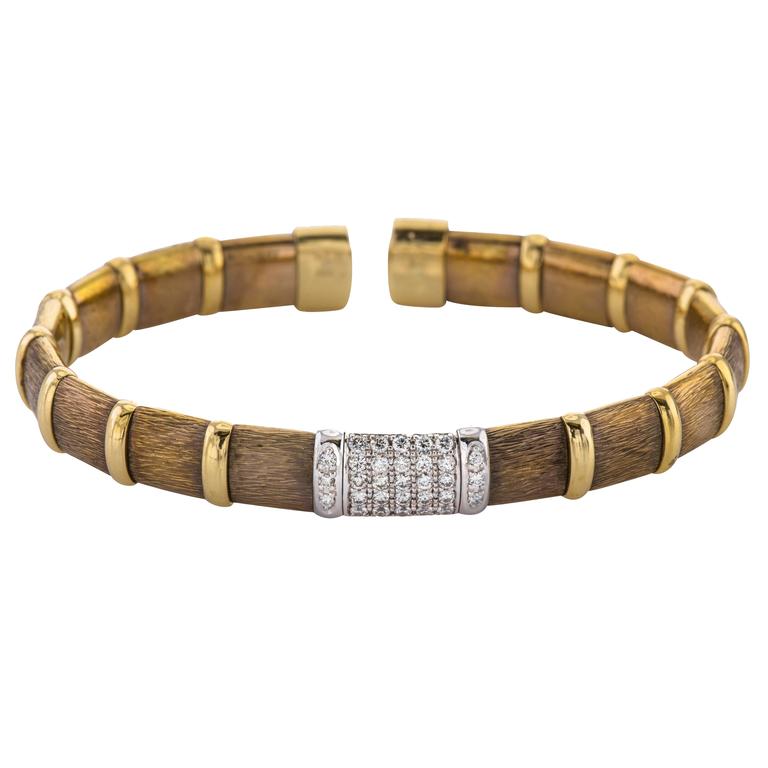 Italian Design 18 Karat Chocolate Gold Bracelet with Diamonds at