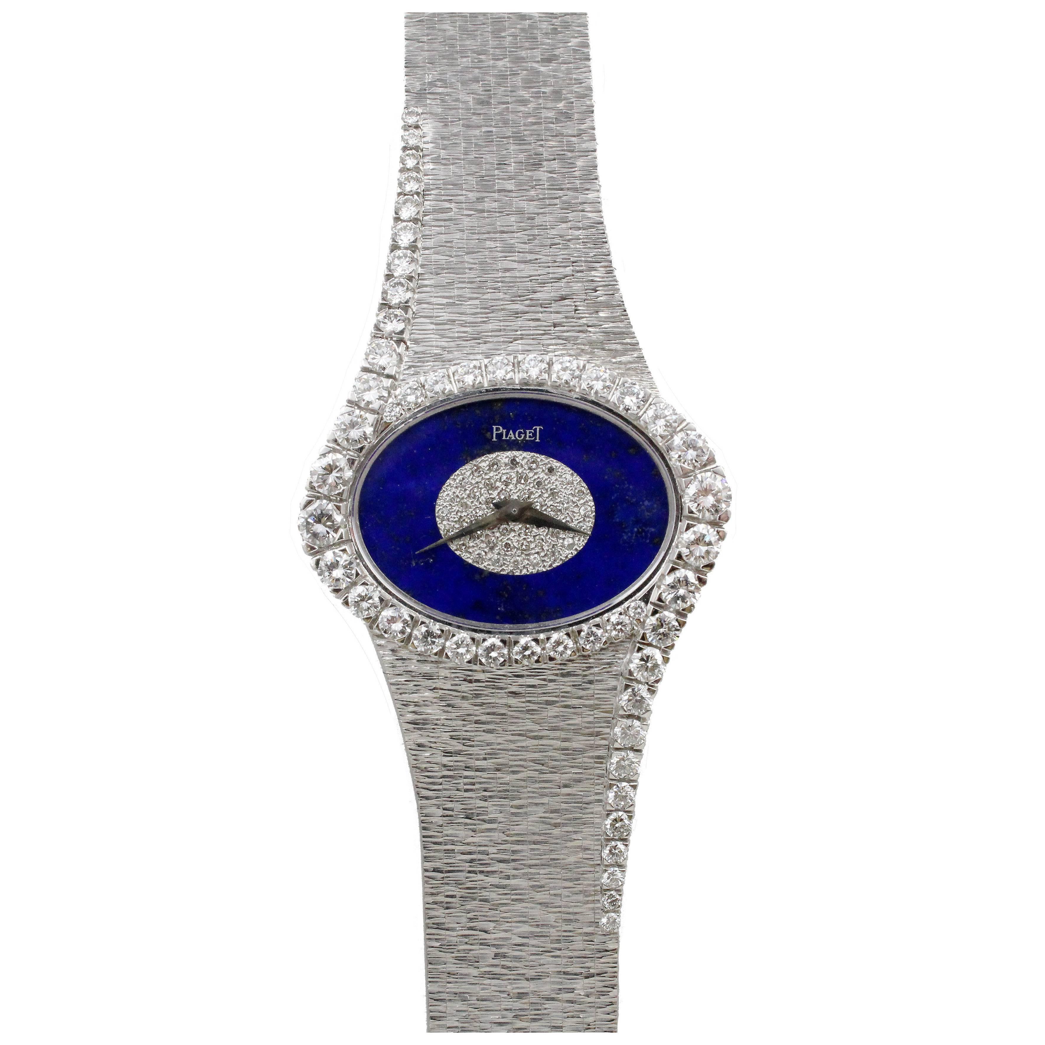 Piaget Ladies White Gold Diamond Lapis Lazuli Bracelet Wristwatch
