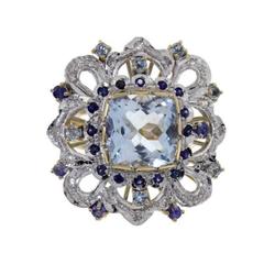 Luise Gold Diamond Sapphire Aquamarine Cocktail Ring 9