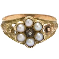 Antique Georgian Pearl Diamond Foliate Cluster Ring 8