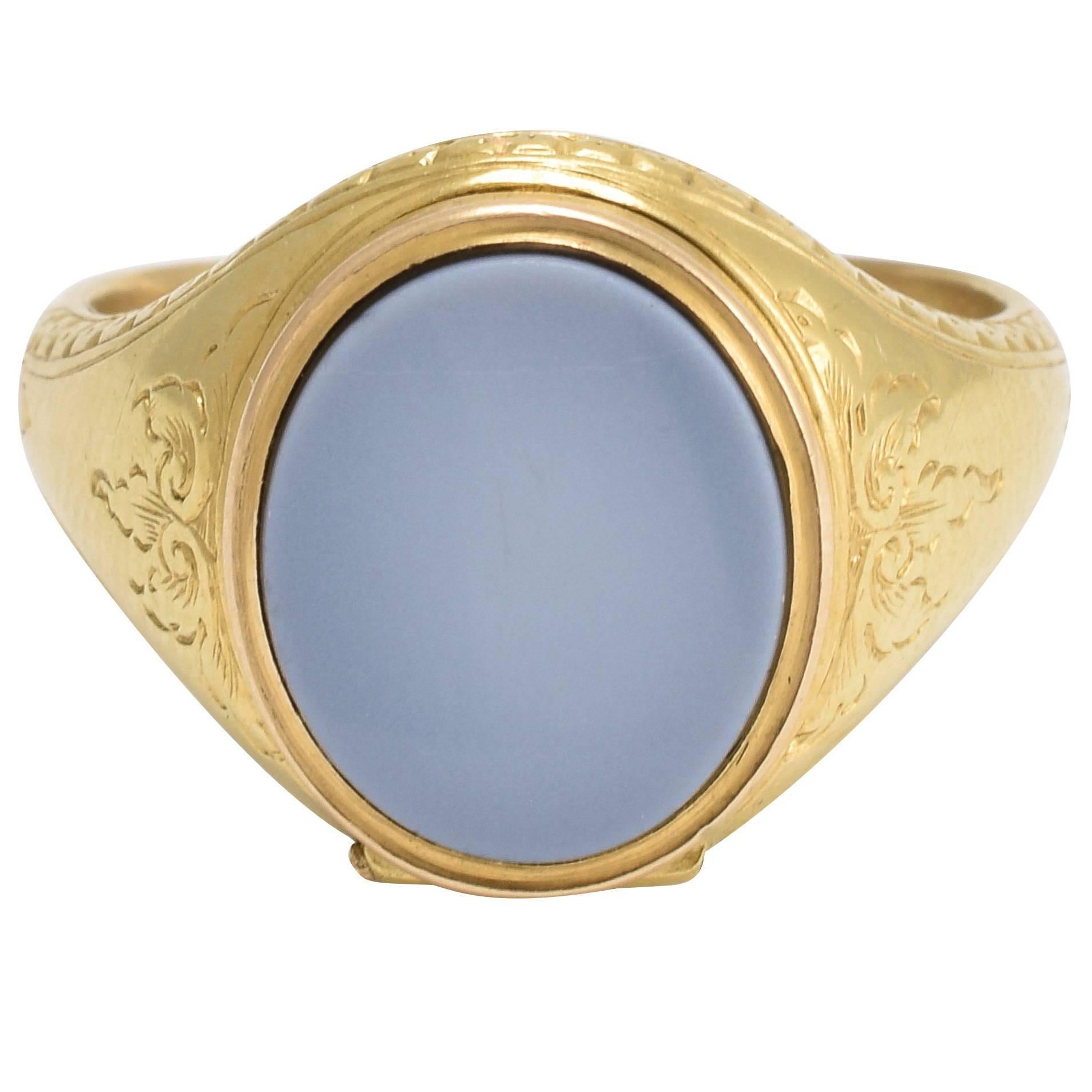 Antique Mid-Victorian Hidden Locket Signet Ring