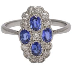 1920s Art Deco Four Sapphire Diamond Cluster Ring