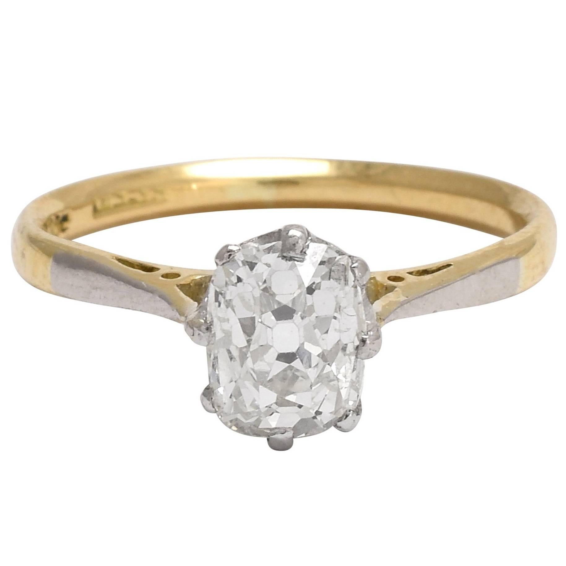 Victorian 1.5 Carat Old Mine Cut Diamond Gold Solitaire Ring