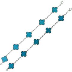 Pair of Van Cleef & Arpels Turquoise Vintage Alhambra Five Motif Bracelets 9