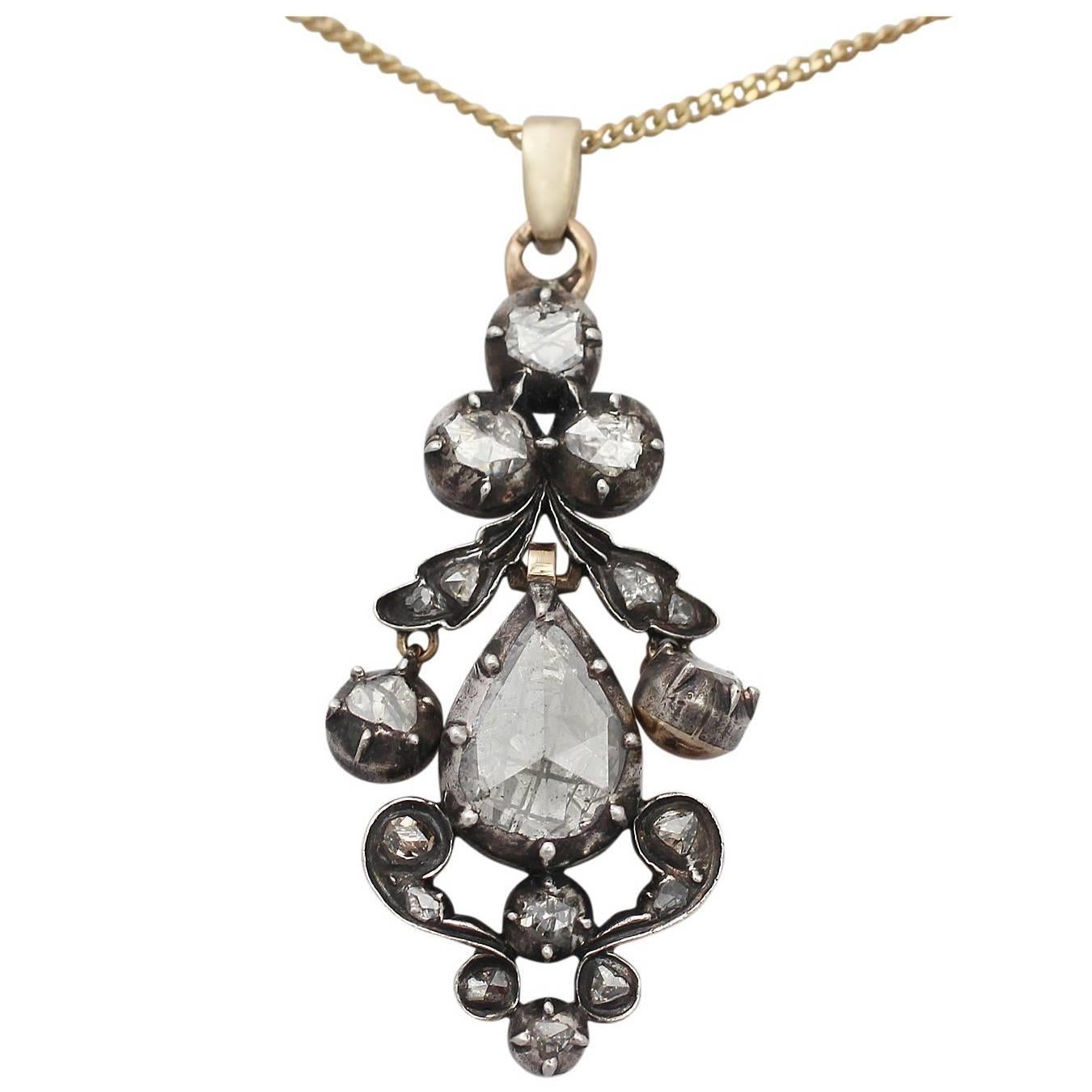 1860s Antique French 2.48 Carat Diamond Rose Gold Silver Set Pendant