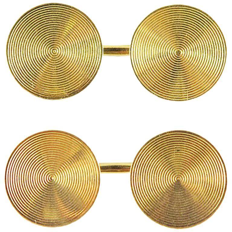 Cartier Pair of Circular Gold Cufflinks