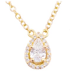 GIA Certified Pear Cut Diamond Pendant in 18 Karat Yellow Gold