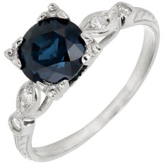 GIA Certified 1.76 Carat Art Deco Sapphire Diamond Platinum Engagement Ring