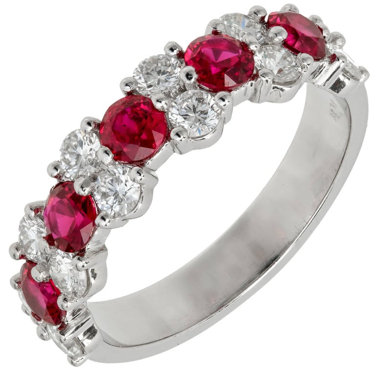 Peter Suchy 1.73 Carat Ruby Diamond Platinum Wedding Band Ring For Sale