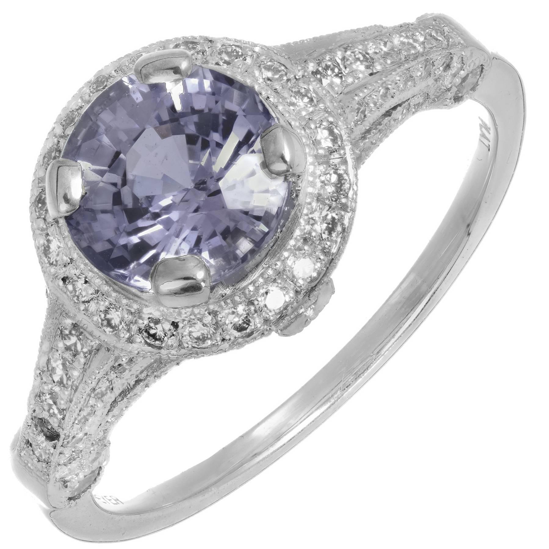 Verlobungsring aus Platin mit GIA-zertifiziertem violettem Saphir und Diamant von Peter Suchy