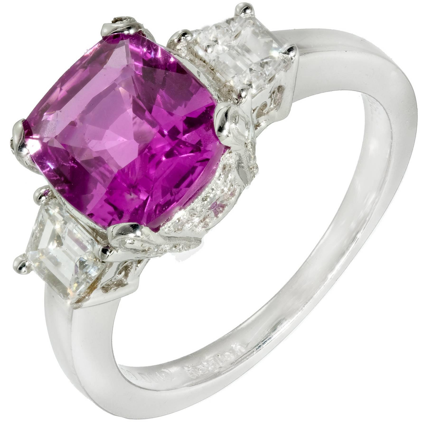 Peter Suchy GIA Certified 2.76 Carat Purple Pink Sapphire Diamond Ring