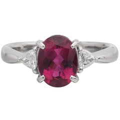 Rubellite Tourmaline Trillion Diamonds Platinum Ring