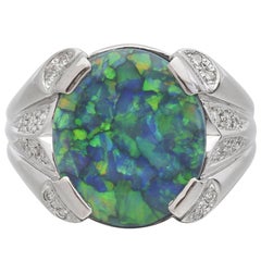 3.37 Carat Black Opal  Diamond Platinum Ring