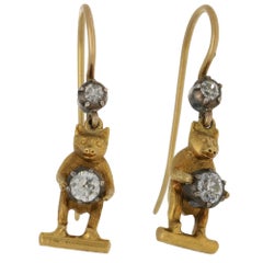 Victorian Diamond Bear Drop Earrings in 15k Yellow Gold