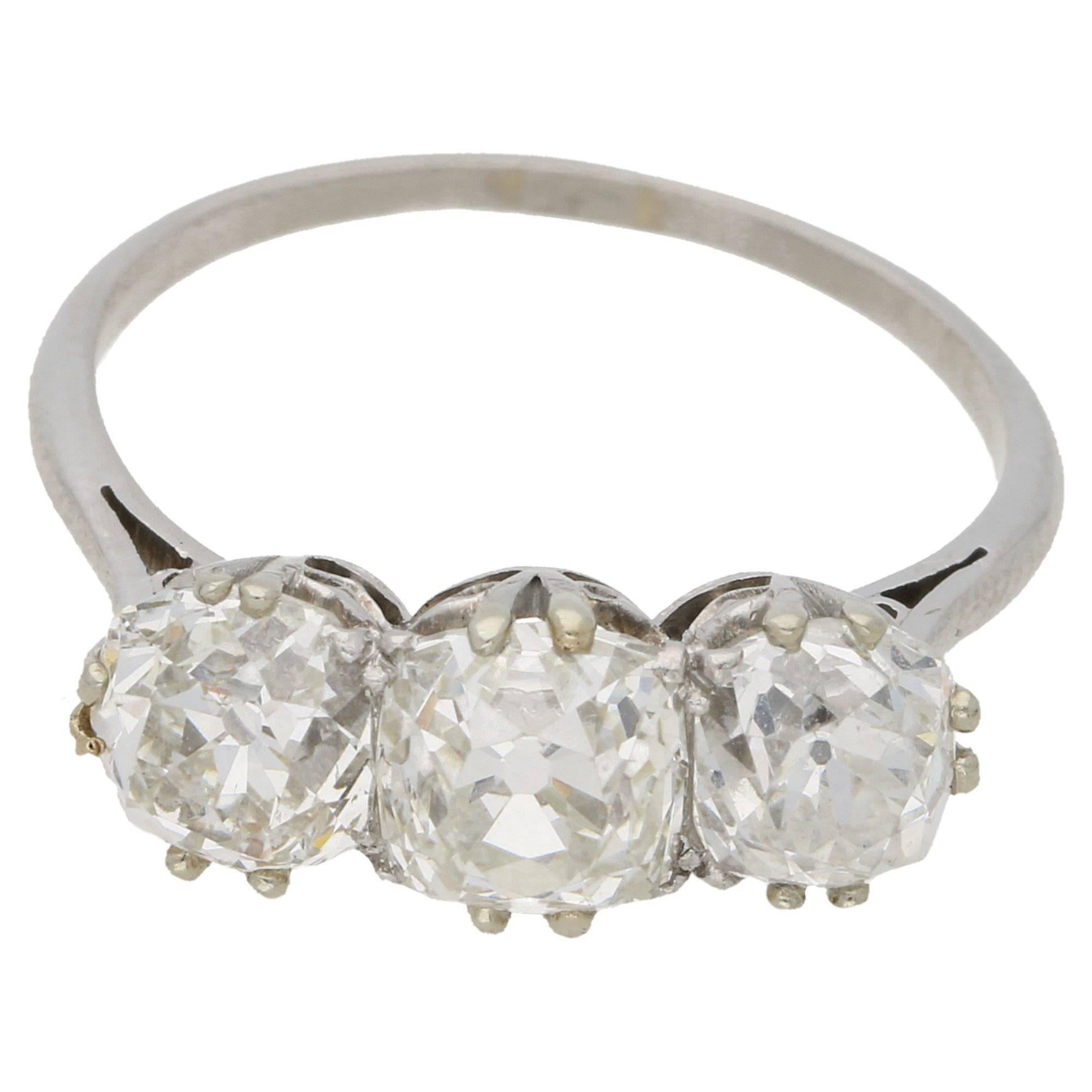 Antique Edwardian Three-Stone Diamond Platinum  Ring