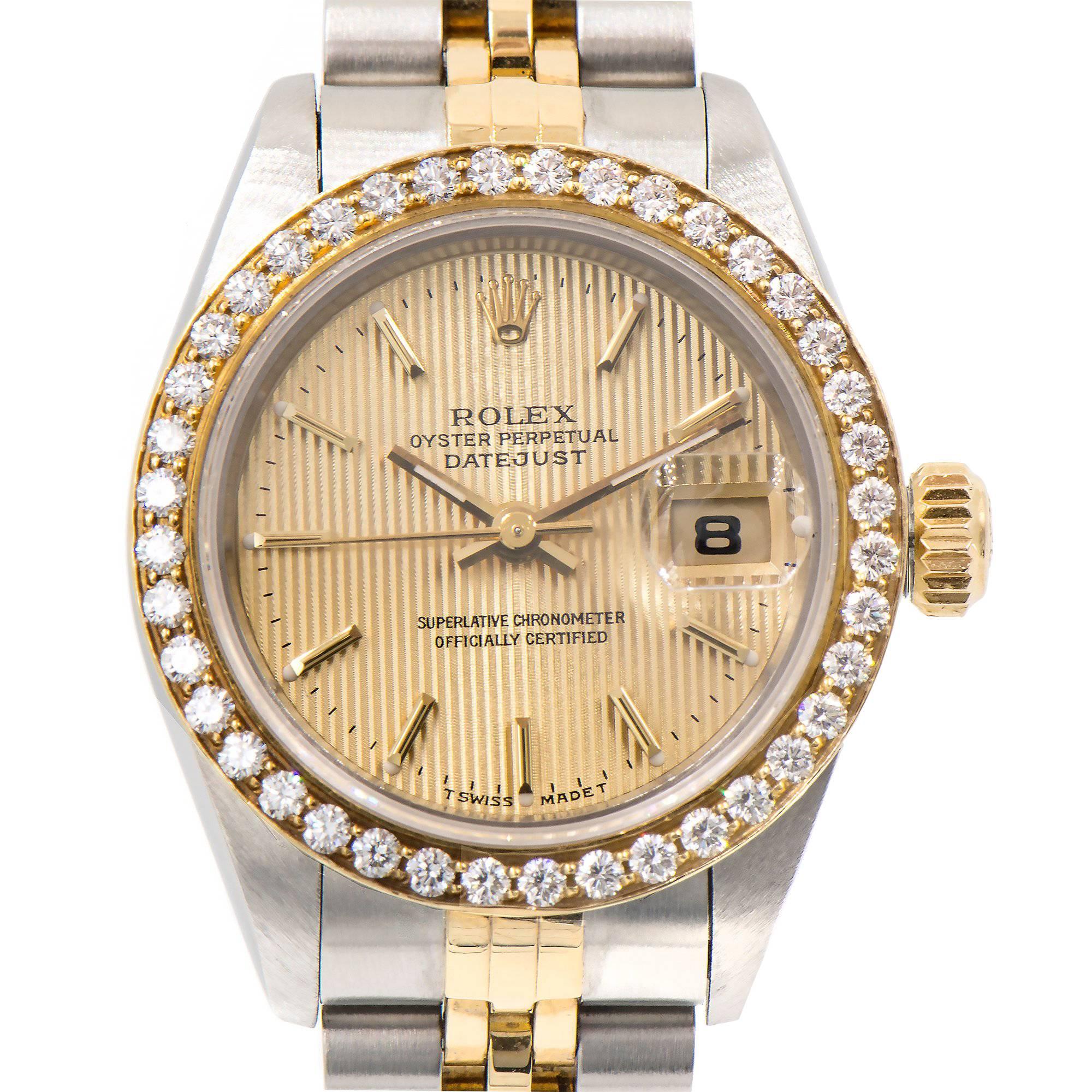 Rolex Ladies Yellow Gold Stainless Steel Datejust Diamond Bezel Wristwatch  